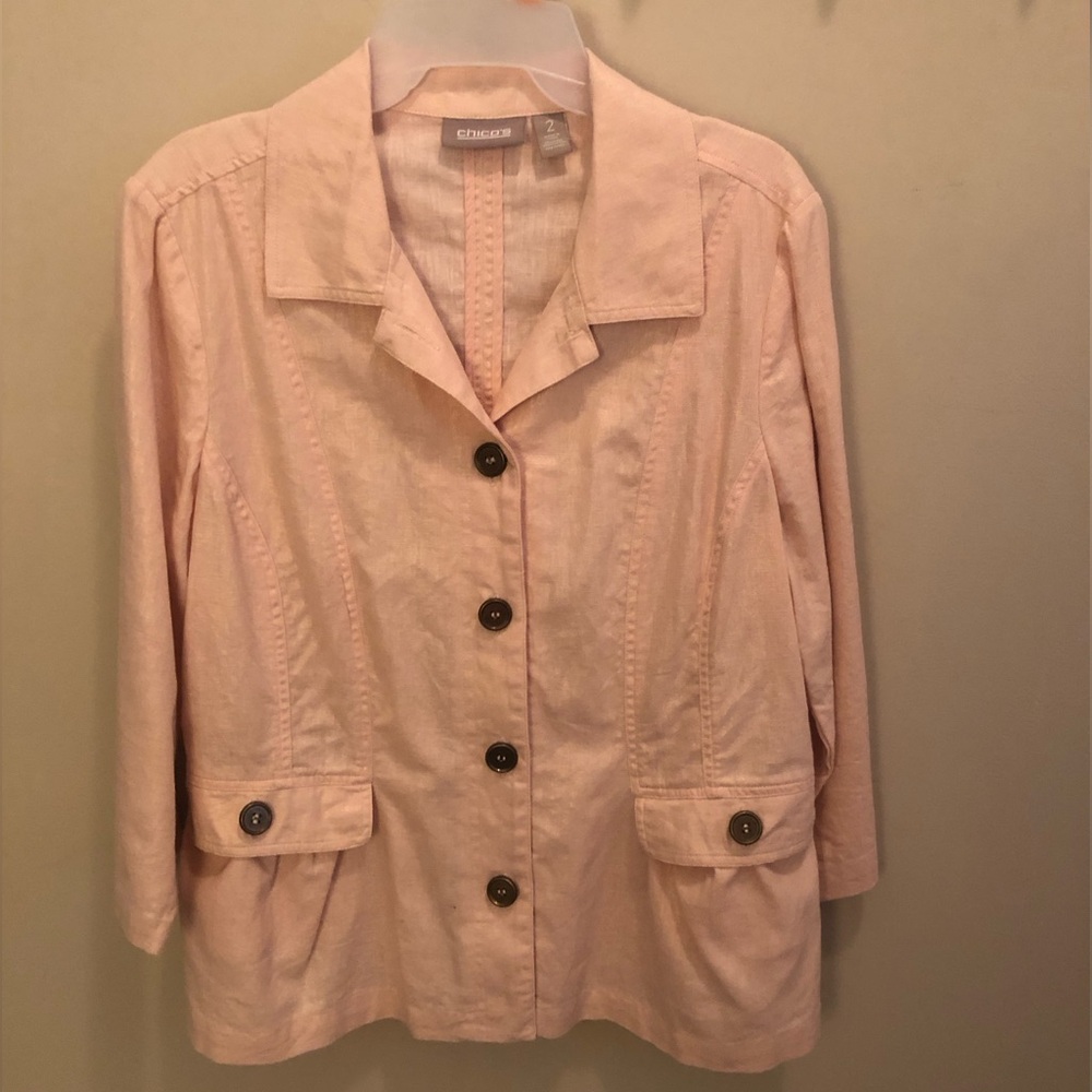 Chicos metallic pink linen blend jacket